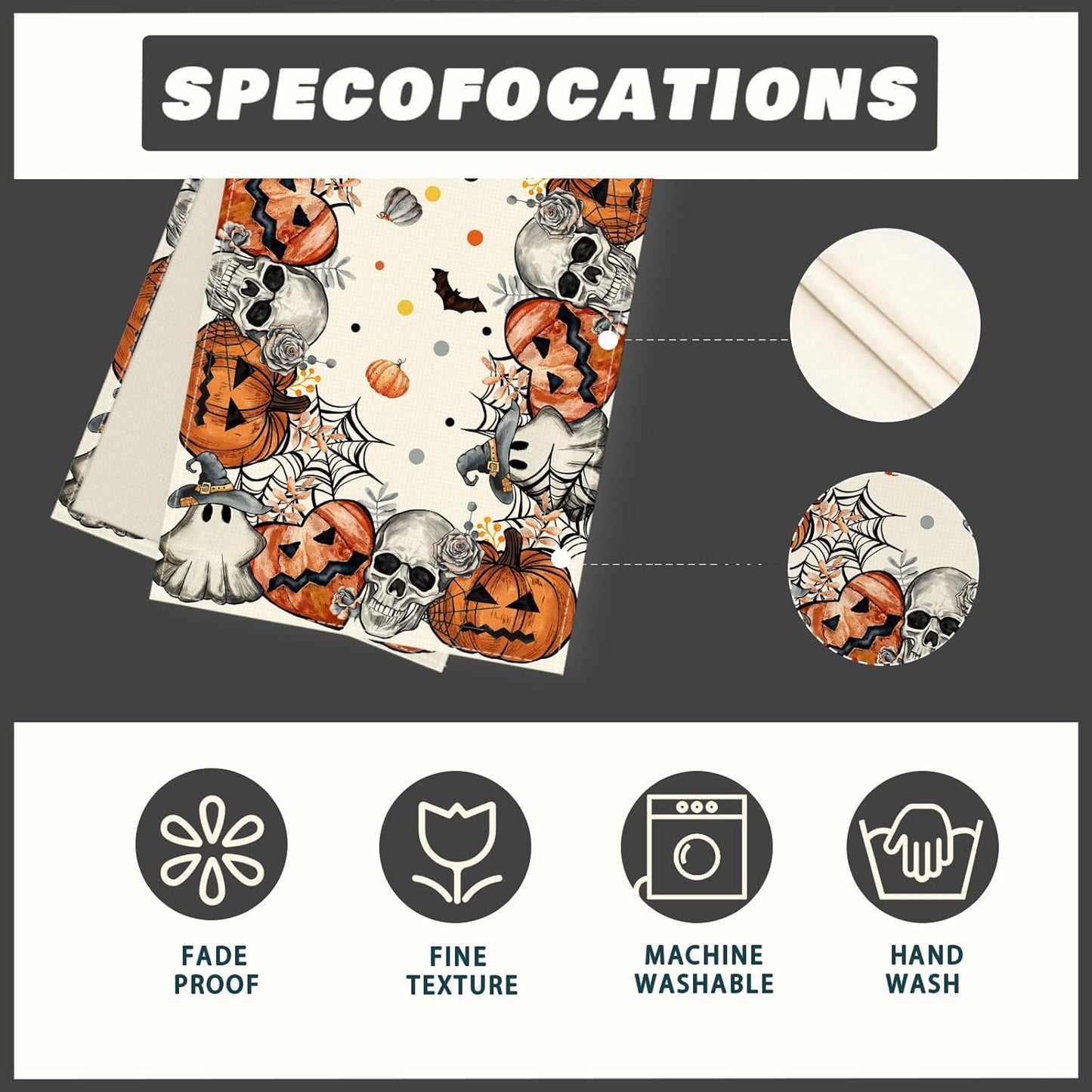 XCHI Spooky Skeleton Ghost Pumpkin Halloween Table Runner Party Table Decoration for Home Kitchen Dining Holiday Decor 13x120 Inch