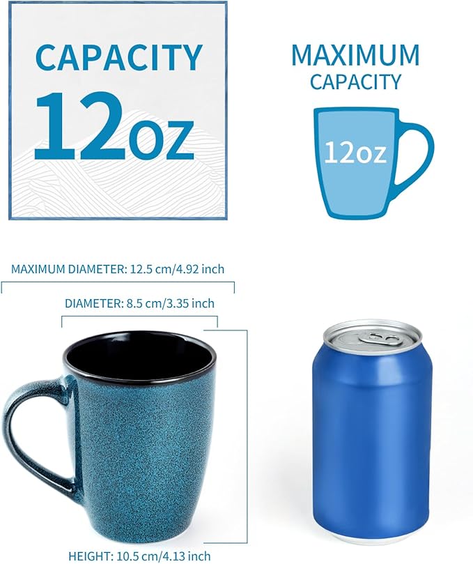 Ceramic Mugs 12oz,Large Ceramic Coffee Cups for Men, Women, Dad, Mom, Modern Coffee Mugs With Handle For Tea,Latte,Cappuccino,Cocoa. (blue 4pack)