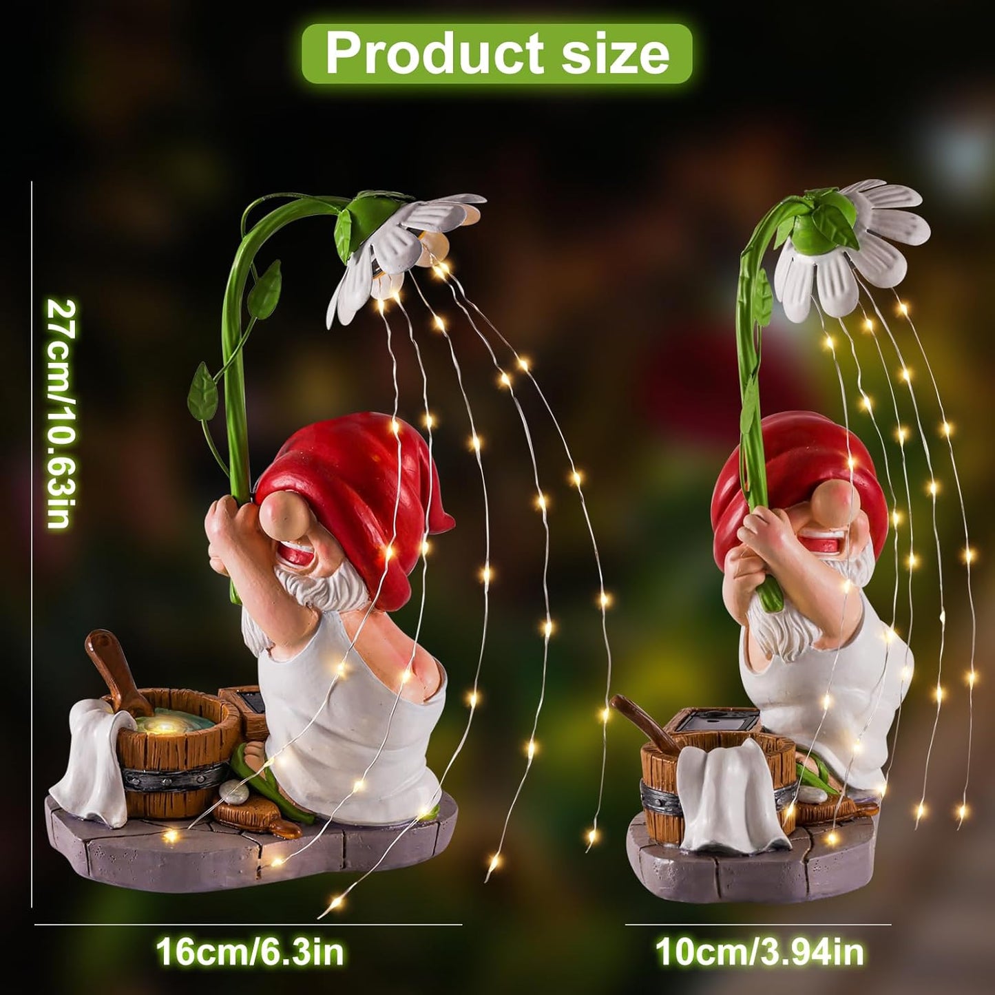 WINTS Garden Gnomes Outdoor Statue with Solar Lights,Bathing Funny Gnome Solar Garden Decorations for Lawn, Balcony,Yard,Patio Gnome Gifts for Mom