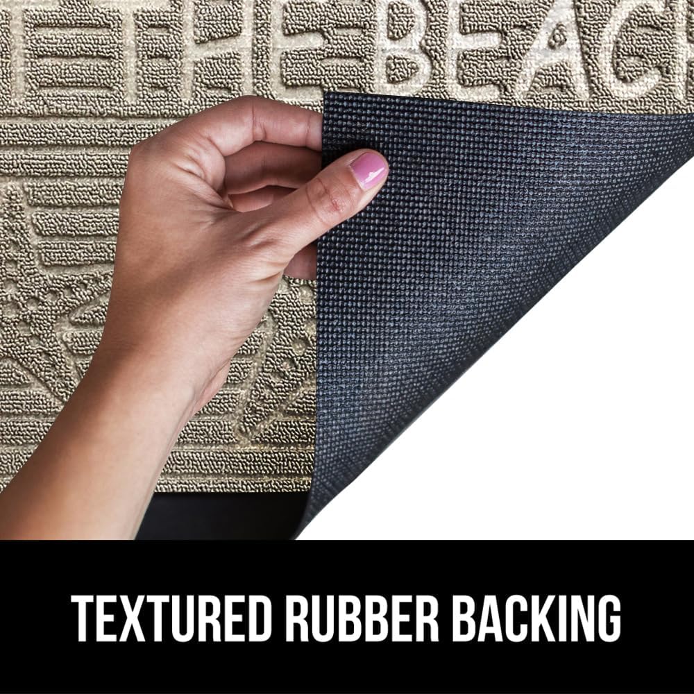 GORILLA GRIP 100% Waterproof All-Season WeatherMax Doormat, 47x35, US Designed Natural Rubber, Stain and Fade Resistant, Low Profile Indoor Outdoor Door Mats, Easy Clean Patio Mat, Sand Beach