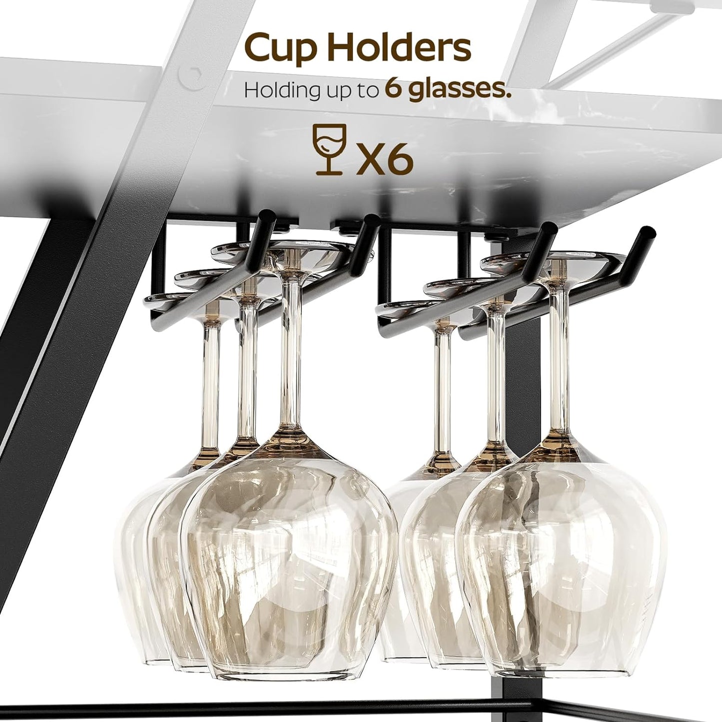 Bar Cart, Bar Cart for The Home, Small Bar Cart on Wheels, Beverage Cart, Home Bar Serving Cart with Glass Holder, Drink Cart for Bar, Kitchen, Dining, Marble Black and Black BC03BM