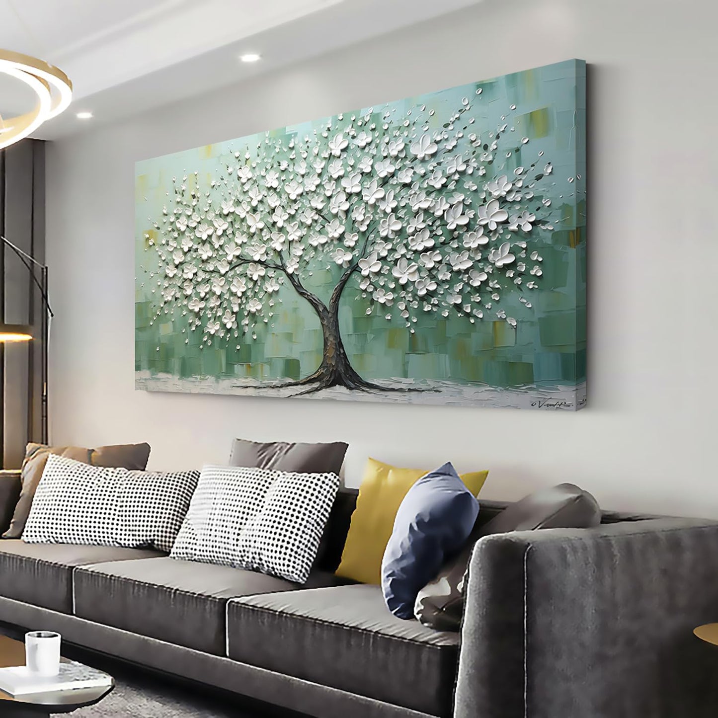 LASMOND Turquoise Tree of Life Wall Art for Living Room Canvas Prints Artwork Modern Abstract Bedroom Office Painting Decor (40x20 Inches)