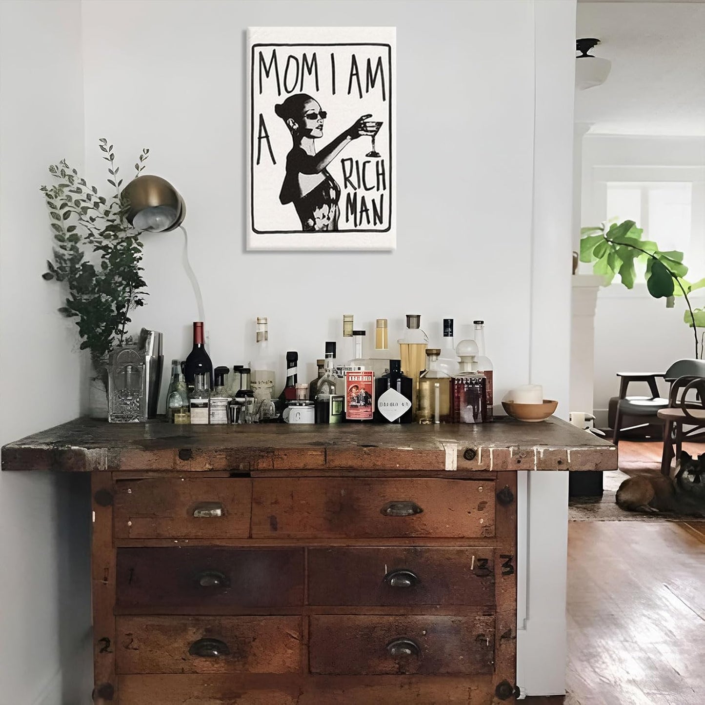 Mom I Am A Rich Man Aesthetic Retro Music Goblet Poster Feminist canvas Wall Art Vintage Bar Cart Wall Decor Preppy Dorm Decor Unique Wall Art prints painting 12x16in Framed