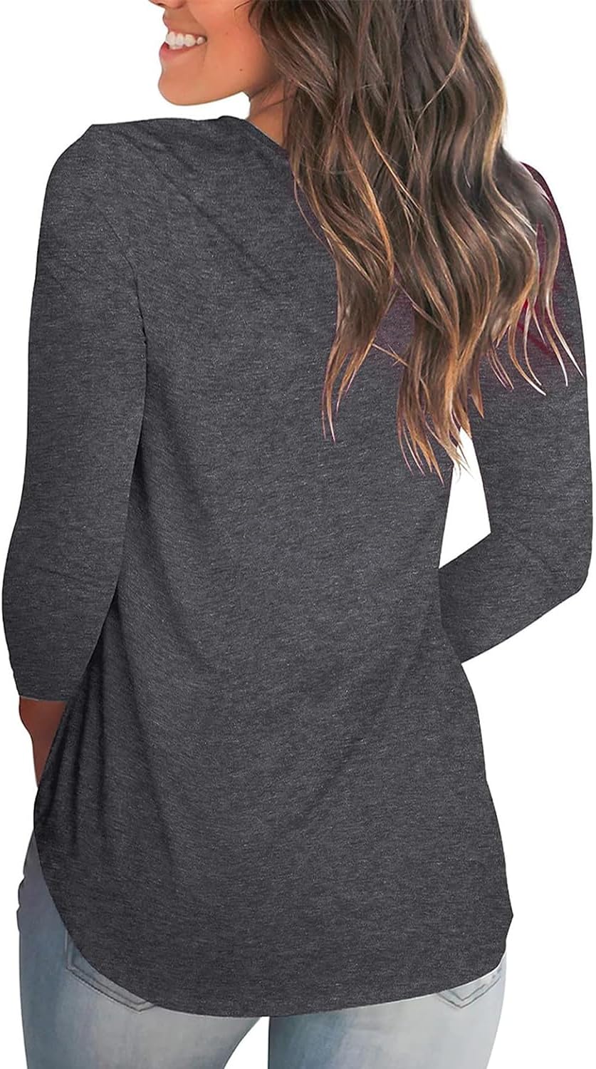 Tobrief Women's Long Sleeve V-Neck Shirts Fall Graphic Tees Loose Casual T-Shirt