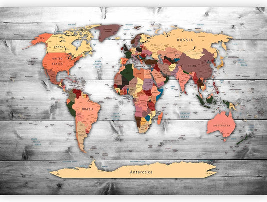 artgeist Premium Wall Mural World Map 177x124 in - XXL Non-Woven Wallpaper Fleece Wall Decor Photo Print Picture Image Design Home Map of The World k-B-0009-a-c