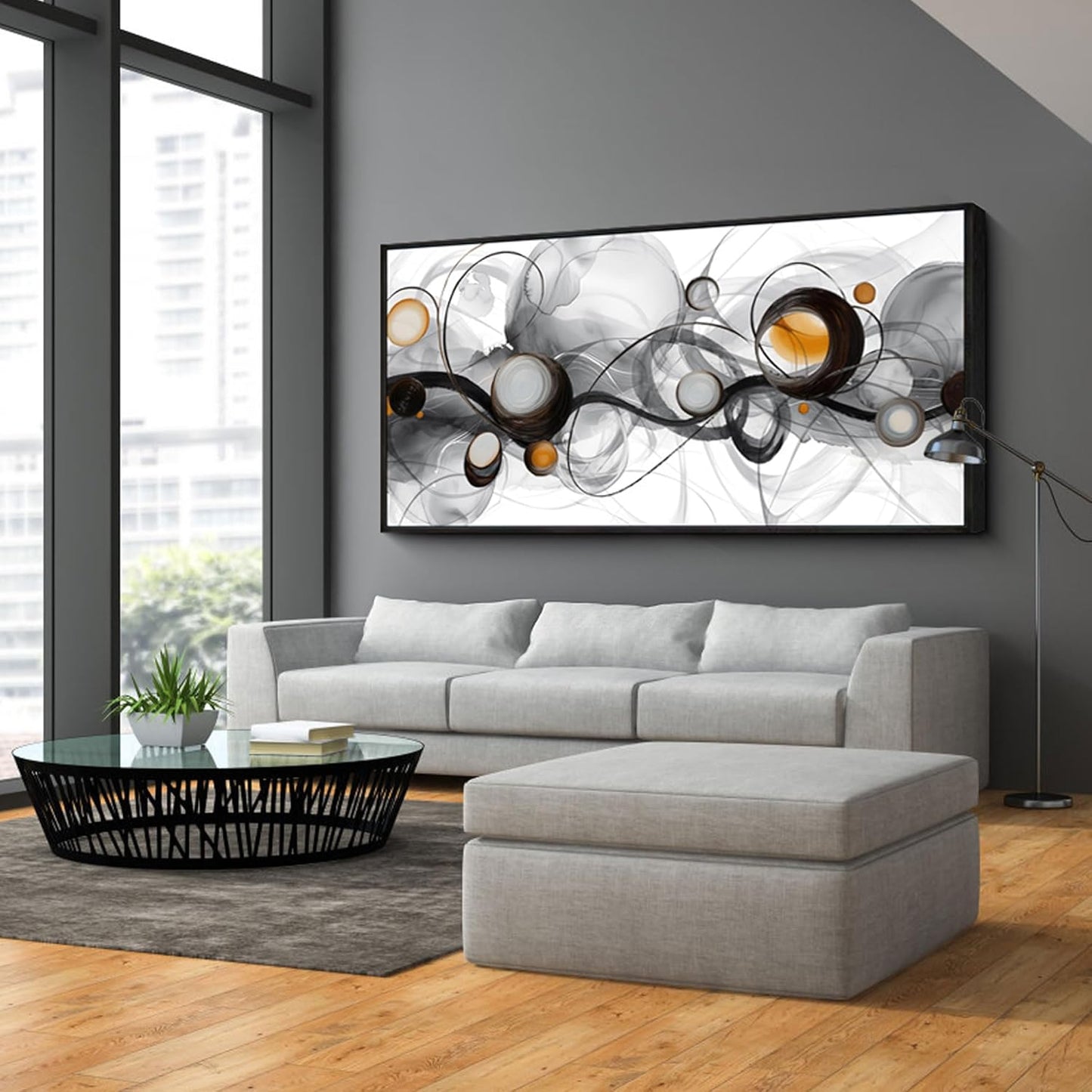 XLSJERST Large Size Frame Wall Art for Living Room - Abstract Artwork Minimalist Painting Modern Black and White Canvas Picture Boho Gray Wall Art