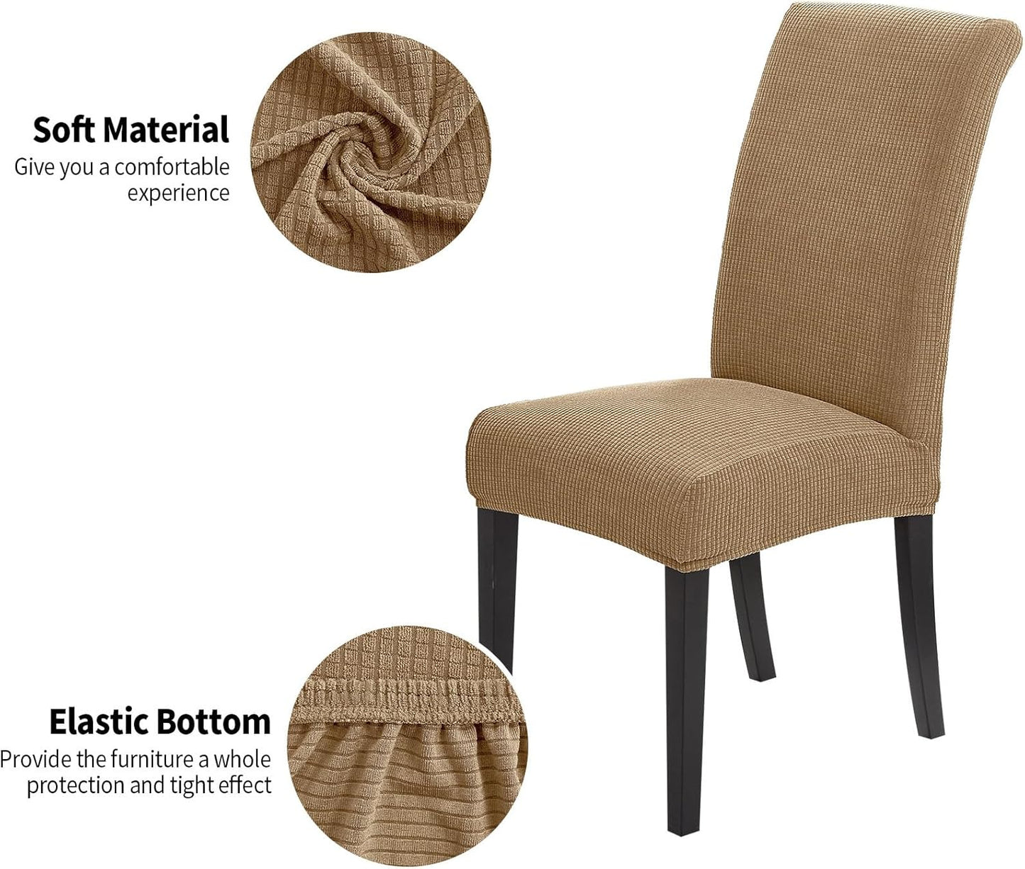 Joccun Chair Covers for Dining Room Set of 2,Dining Chair Slipcovers Stretch Dining Room Chair Covers Seat Protector,Washable Parsons Chair Cover for Home,Hotel,Banquet(Tan,2 Pack)