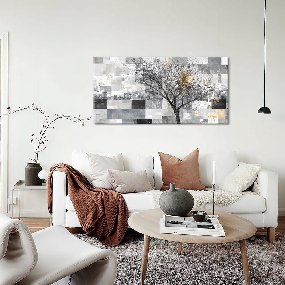 LASMOND Modern Abstract Tree Wall Art for Living Room Black and White Canvas Painting Wall Art Large Nature Landscape Artwork Bedroom Office Home Decor (30x16 Inches)