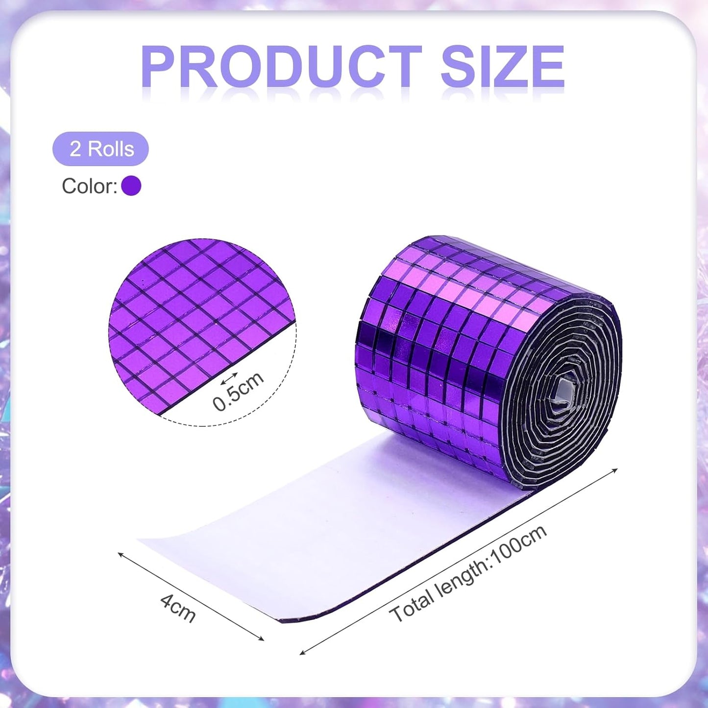 MECCANIXITY Self Adhesive Glass Mirror Mosaic Tiles 3200 Pcs 5 x 5 mm Disco Tiles for Craft Decoration Glass Mirror Disco Ball Purple 2 Pcs