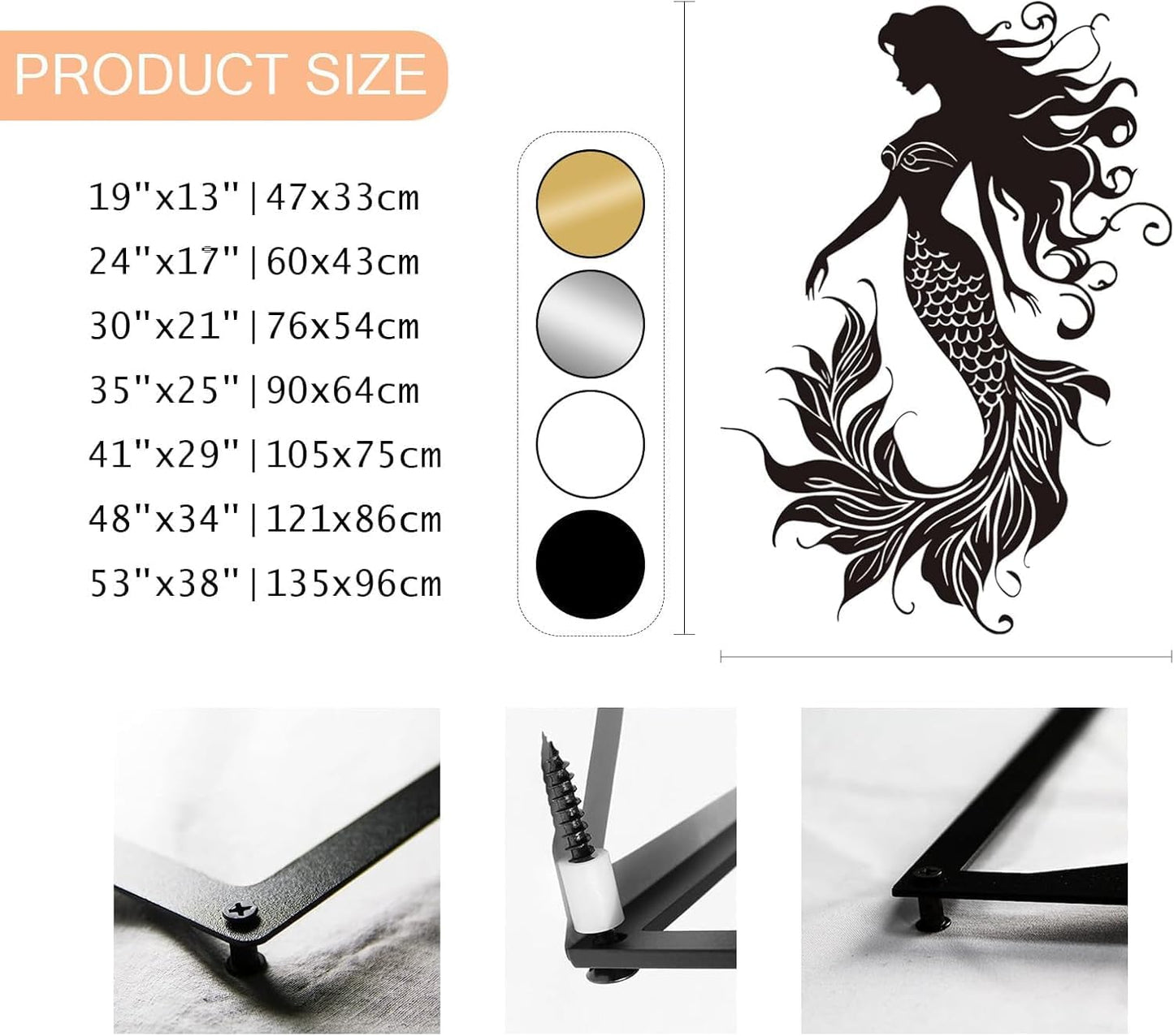 Veplsur Mermaid Metal Wall Art, Metal Mermaid Wall Decor, Marine Biology Wall Decor, Ocean Wall Art, Nautical Wall Hanging, Beach Hanging for Bathroom Bedroom (White, 41"x29"|105x75cm)