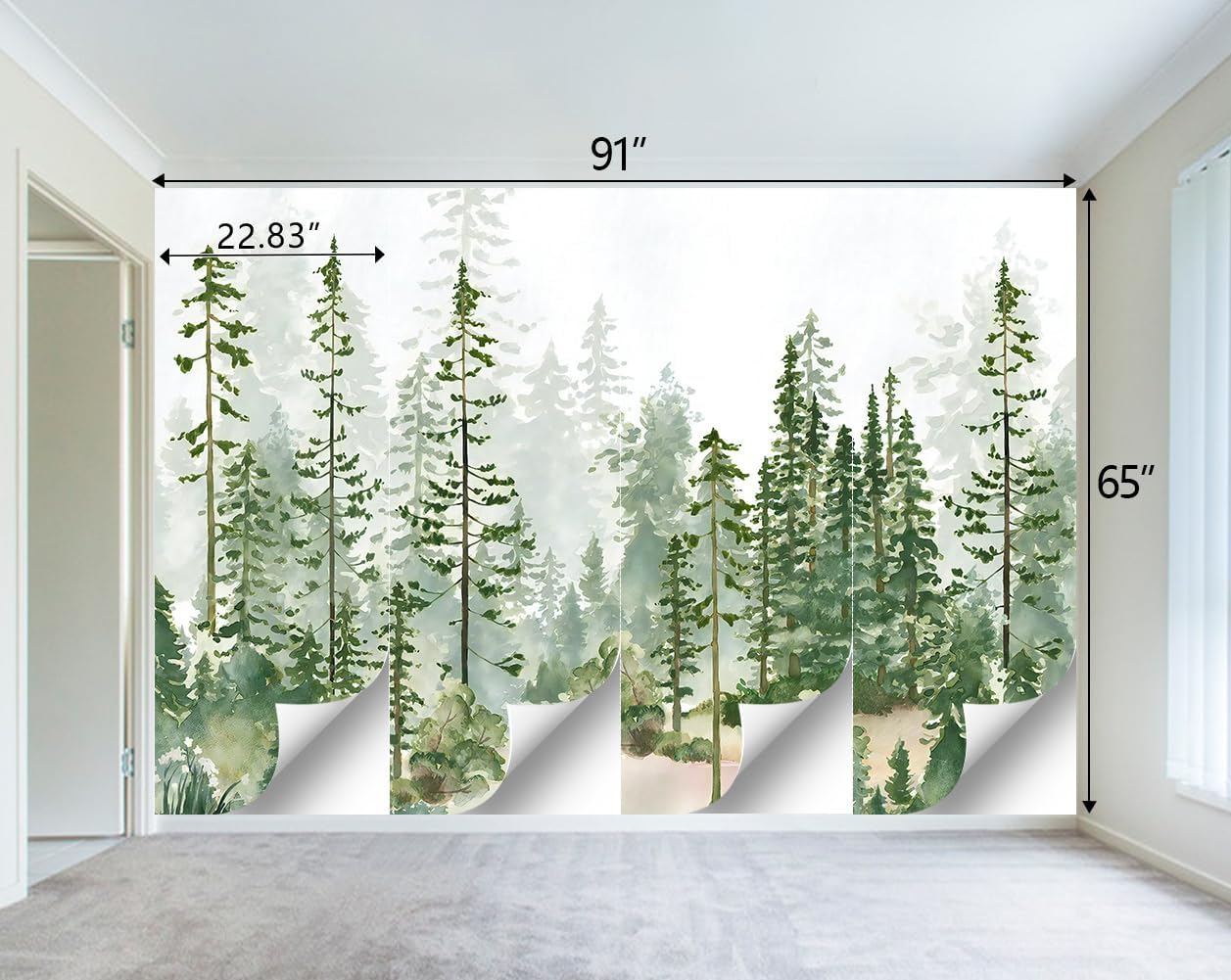 Boys or Girls Cartoon Pine Tree Forest wallpeper Nursery Kids Bedroom Wall Mural - 91"x65"（Not Peel and Stick）