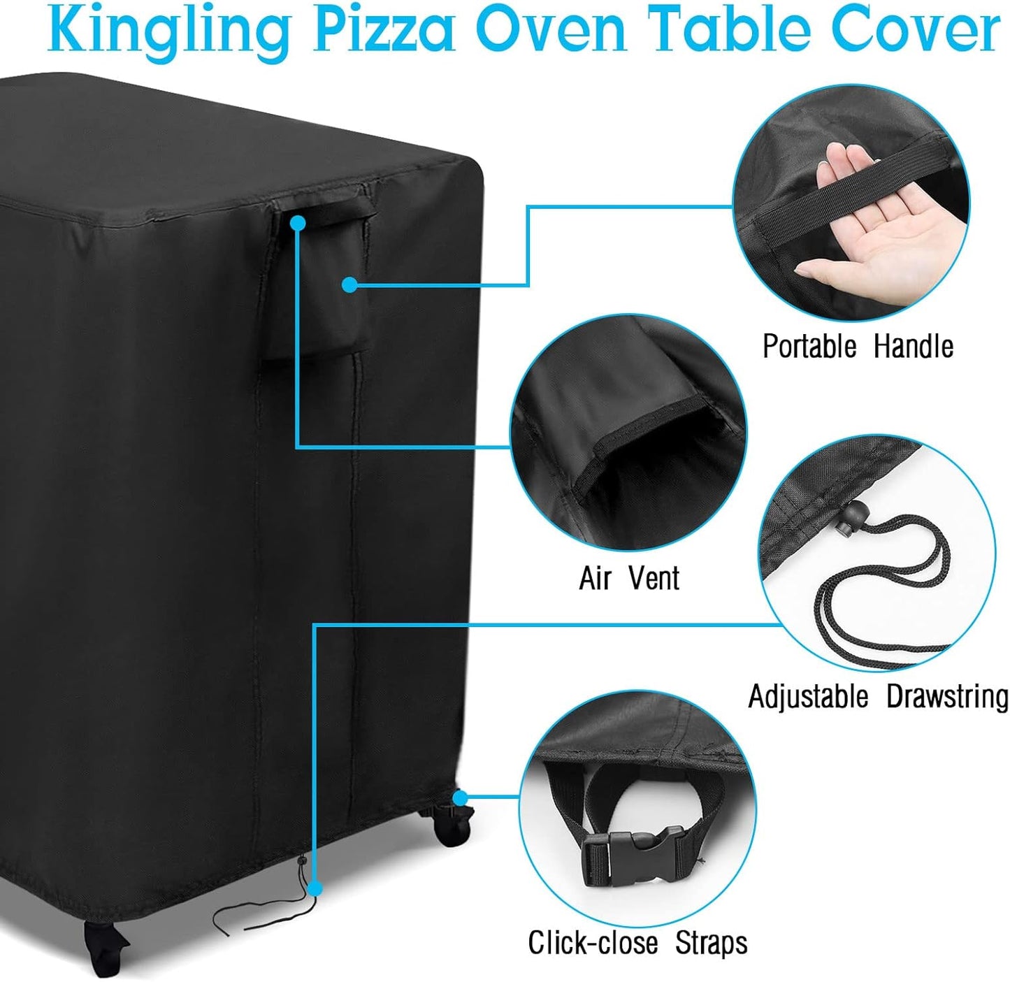Kingling Outdoor Pizza Oven Table Cover for Ooni Large Table, Waterproof Outdoor Grill Prep Table Cover Pizza Oven Stand Cover - 36''L x 32''W x 31''H(Black)