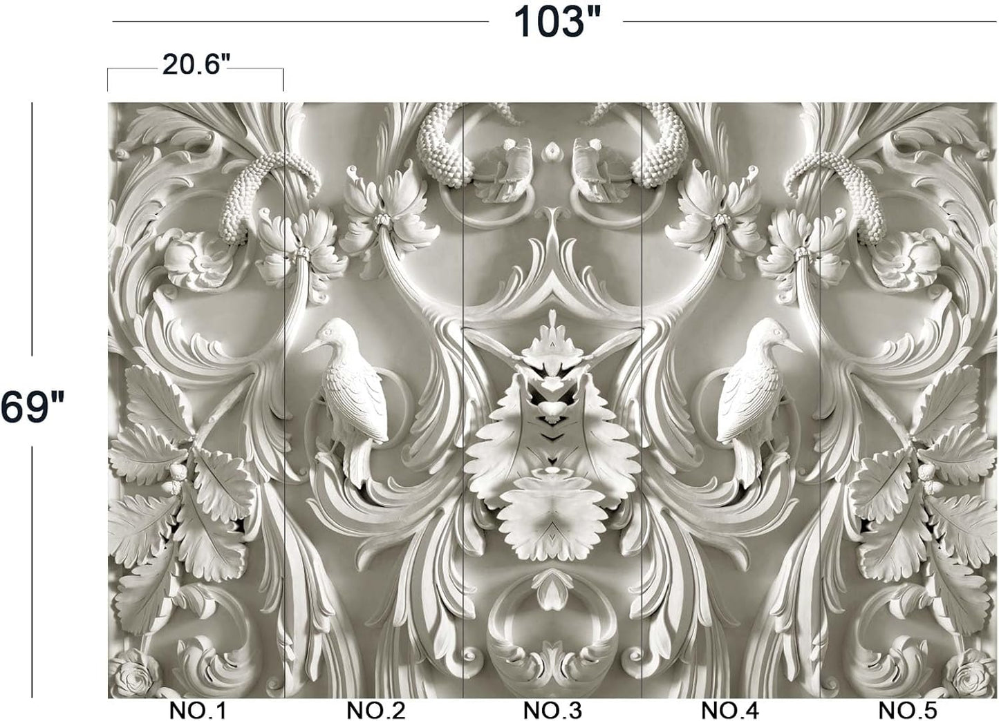 White Gypsum Art Wall Mural Wallpaper for Bedroom 103" x 69"