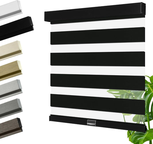 Cordless Zebra Blinds for Windows, Blackout Interior Blinds,Easy to Install,UV Protection,for Offices and Home,Custom Roller Shades, Solid Black, 18" W x 64" H