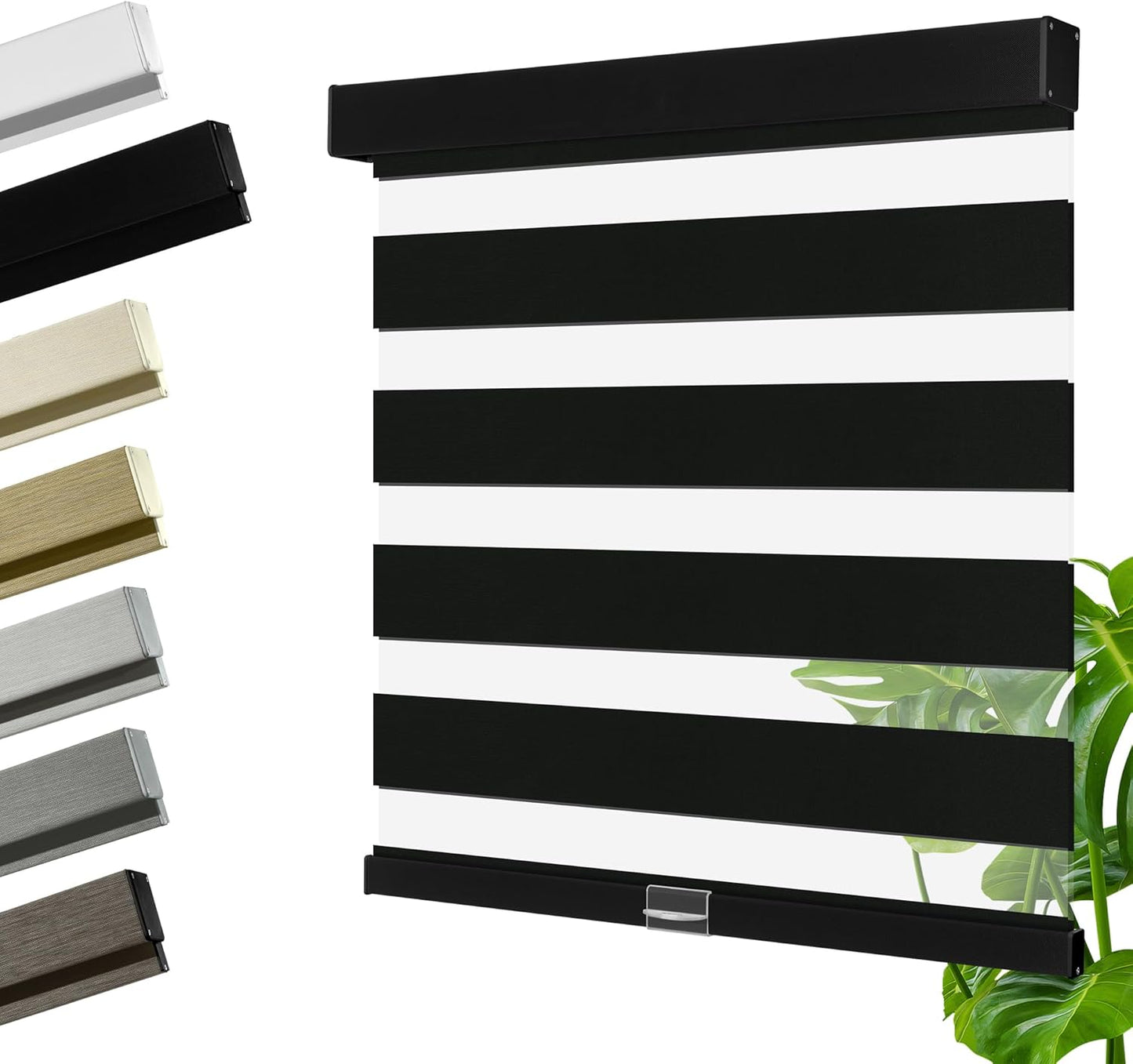 Cordless Zebra Blinds for Windows, Blackout Interior Blinds,Easy to Install,UV Protection,for Offices and Home,Custom Roller Shades, Solid Black, 35" W x 72" H