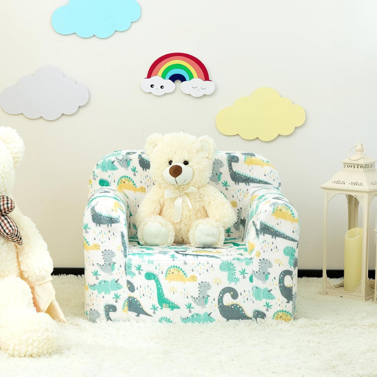 ALIMORDEN Kids Ultra-Soft Snuggle Foam Filled Chair, Single Cuddly Sofa for Boys and Girls, Dinosaur