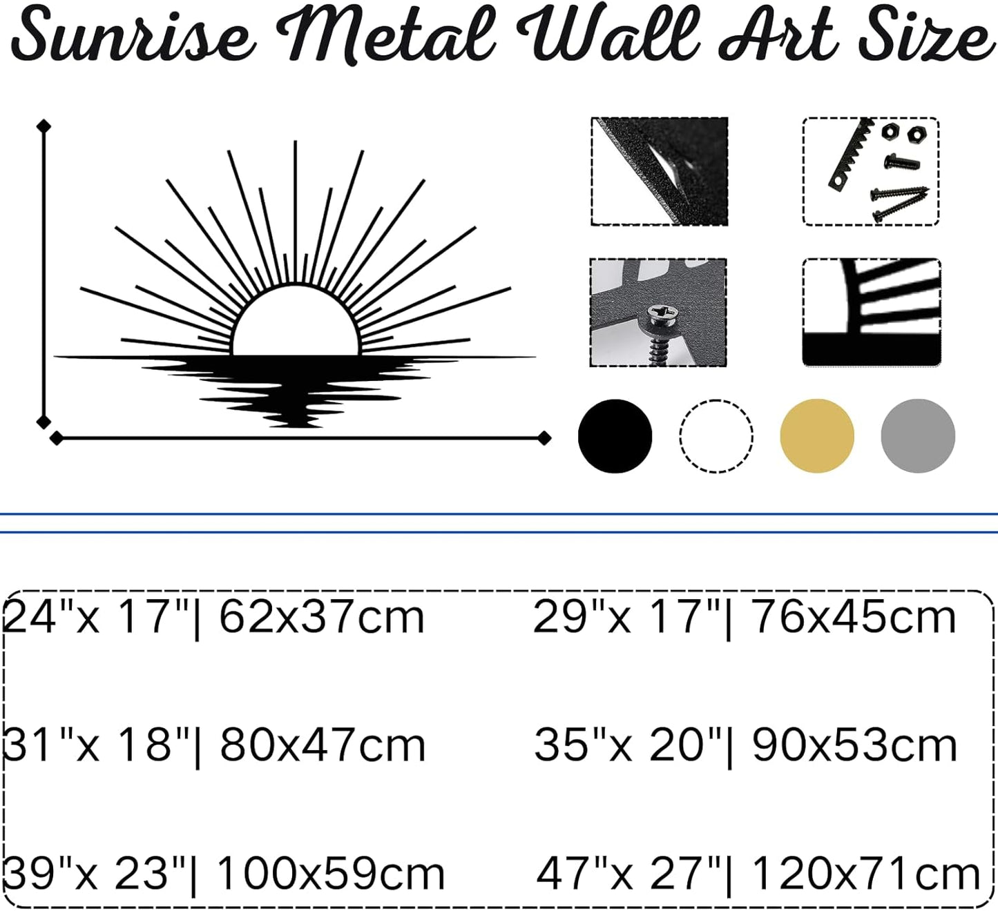 Sunrise Metal Wall Art, Metal Sun Wall Decor, Metal Sun Outdoor Decor, Large Metal Sun Wall Art, Sun Wall Art, Boho Sun Wall Art, Sunshine Metal Sign, Living Room Bedroom Wall Hangings (Black, 29"x 17"| 76x45cm )