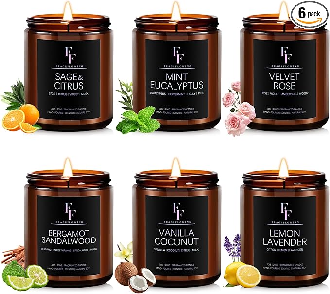 Scented Candles Set, Soy Wax Candles 6 Pack 42 Oz Aromatherapy Candles Gift Set for Women Men (Sage/Vanilla/Lemon/Sandalwood/Mint/Rose