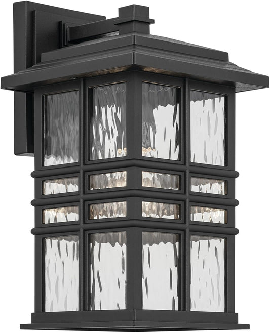 KICHLER Beacon Square 14.25" 1-Light Outdoor Wall Light with Clear Hammered Glass in Textured Black, for Exterior Doors, Garage, Porch, or Patio (14.25" x 8"), 49830BKT