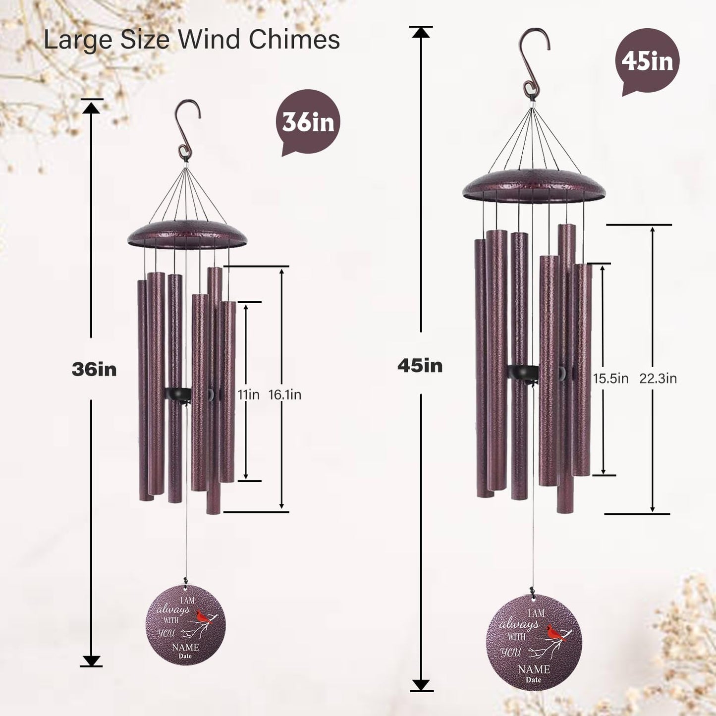 ASTARIN 36" Large Deep Tone Personalized Name Sympathy Wind Chimes, Cardinal Memorial Wind Chime for Loss of Mother Father Loved One, Bereavement Condolence Gifts Decor Outdoor Patio Garden