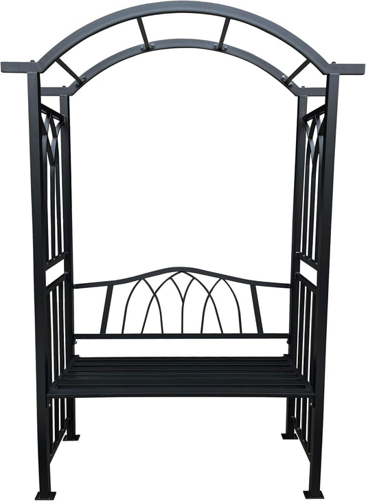 Black Aluminum Garden Arbor Arch with 2-Seater Bench