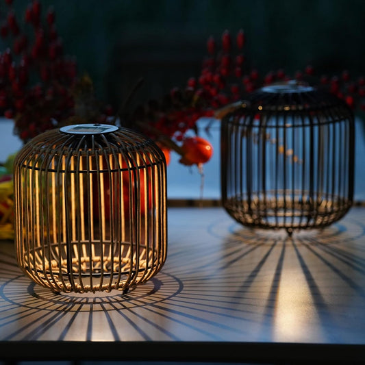 Solar Yard 2-Pack Outdoor Solar Lamp, Water-Resistant Lights for Outside Hanging Lantern Table Lamp Lights Decoration for Garden, Yard, Patio, Porch, Trees, Pathway, Black and Natural