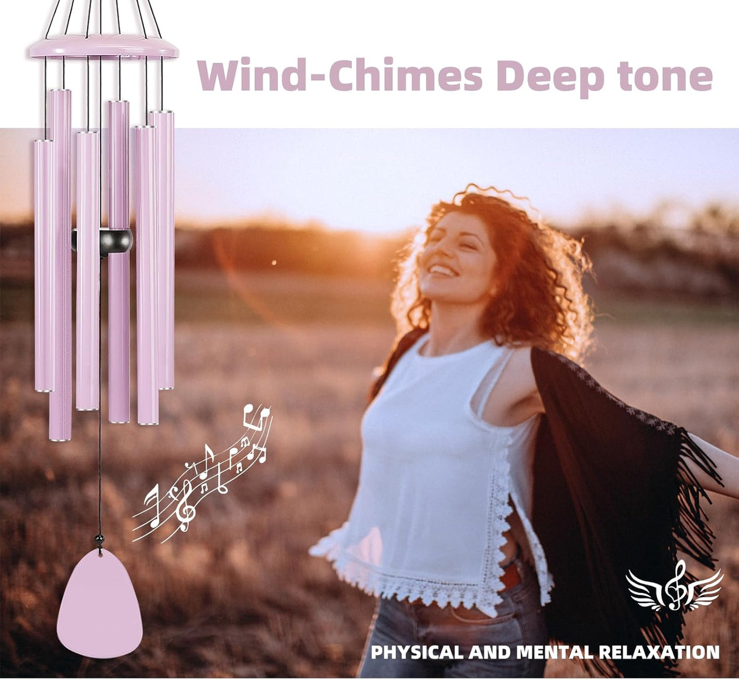 Wind-Chimes-Outdoor-Deep-Tone, Large Soothing Melodic Tones Windchimes, Wind Chimes for Outside, Memorial Wind Chime Best Gift for Mom Women Grandma Neighbors(32" Pink Coated Aluminum)