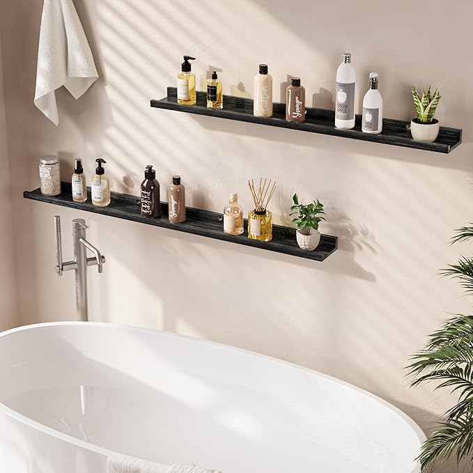 Floating Shelves for Wall, Picture Ledge Shelf 24 Inch Solid Wood Set of 2, Rustic Wall Shelves with Lip, Kids Bookshelf, Photo & Picture Live Edge Floating Shelves for Bedroom, Living Room, Kitchen