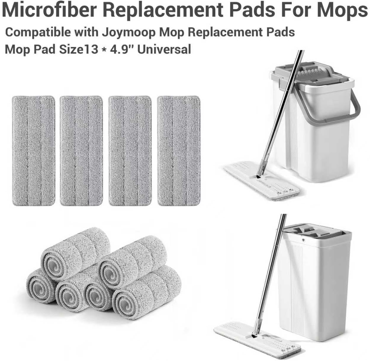 10Pcs Joymoop Mop Replacement Pads, 13 * 4.9'' Universal Mop Pads Mop Head Refills Washable Wet Mop, Compatible with Most 11-13” Size Mops，