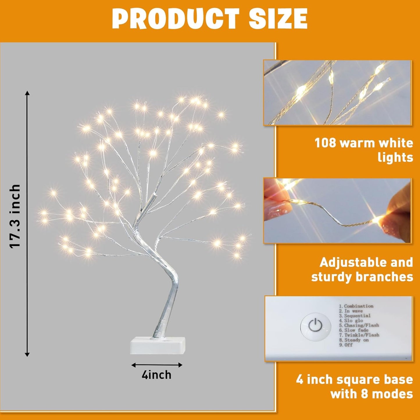 EAMBRITE Fairy Light Spirit Tree, 108 Led Lighted Birch Tree, 8 Modes Lighted Trees for Decoration Inside, USB & Battery Christmas Tree for Home Bedroom Desktop Indoor Xmas Decorations (Sliver)