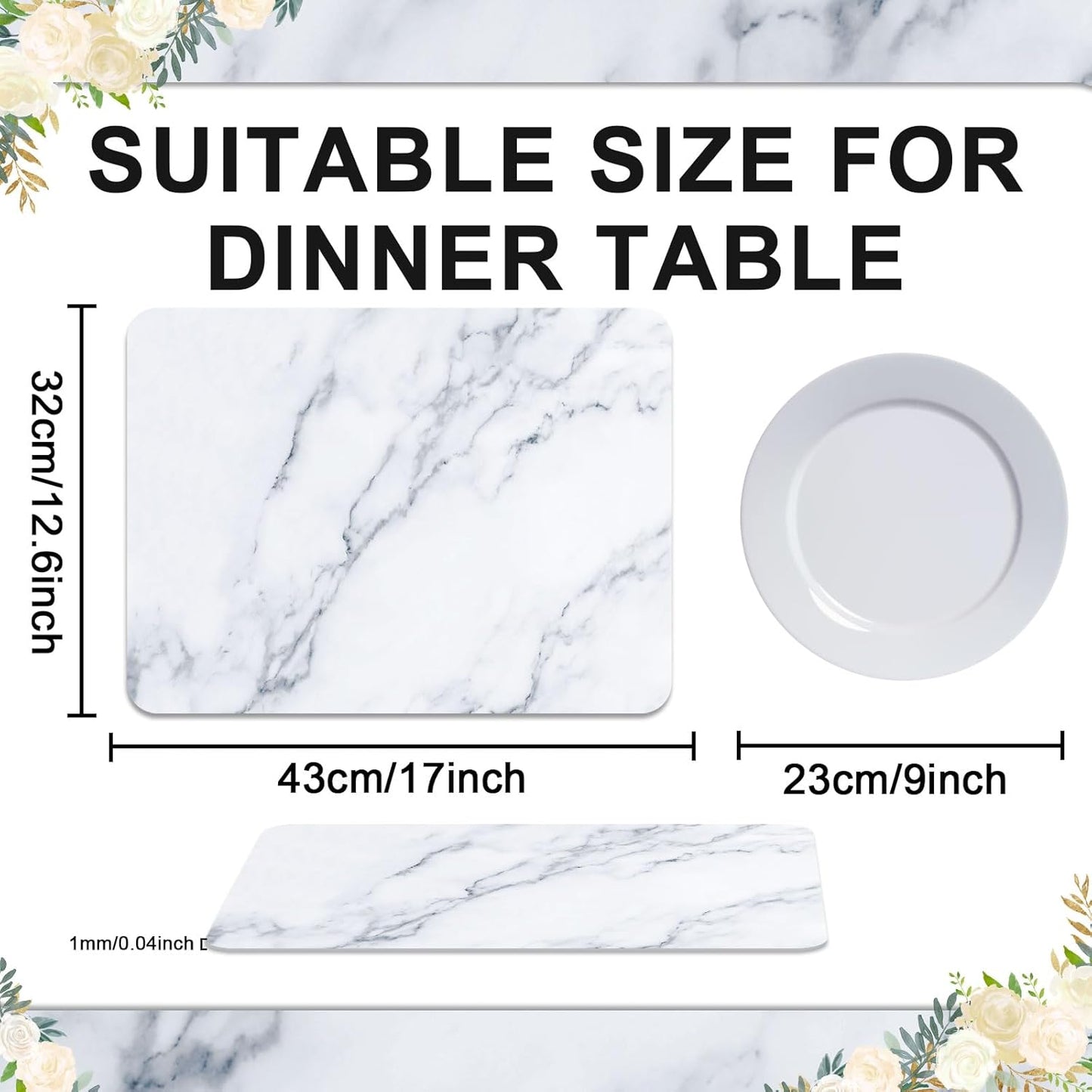 Marble Plastic Placemats Set of 6 Marbles Table Mats Marble Theme Place Mats Wipe Clean Washable Recyclable Table Placemats for Indoor Outdoor Heat Resistant Kitchen Dining