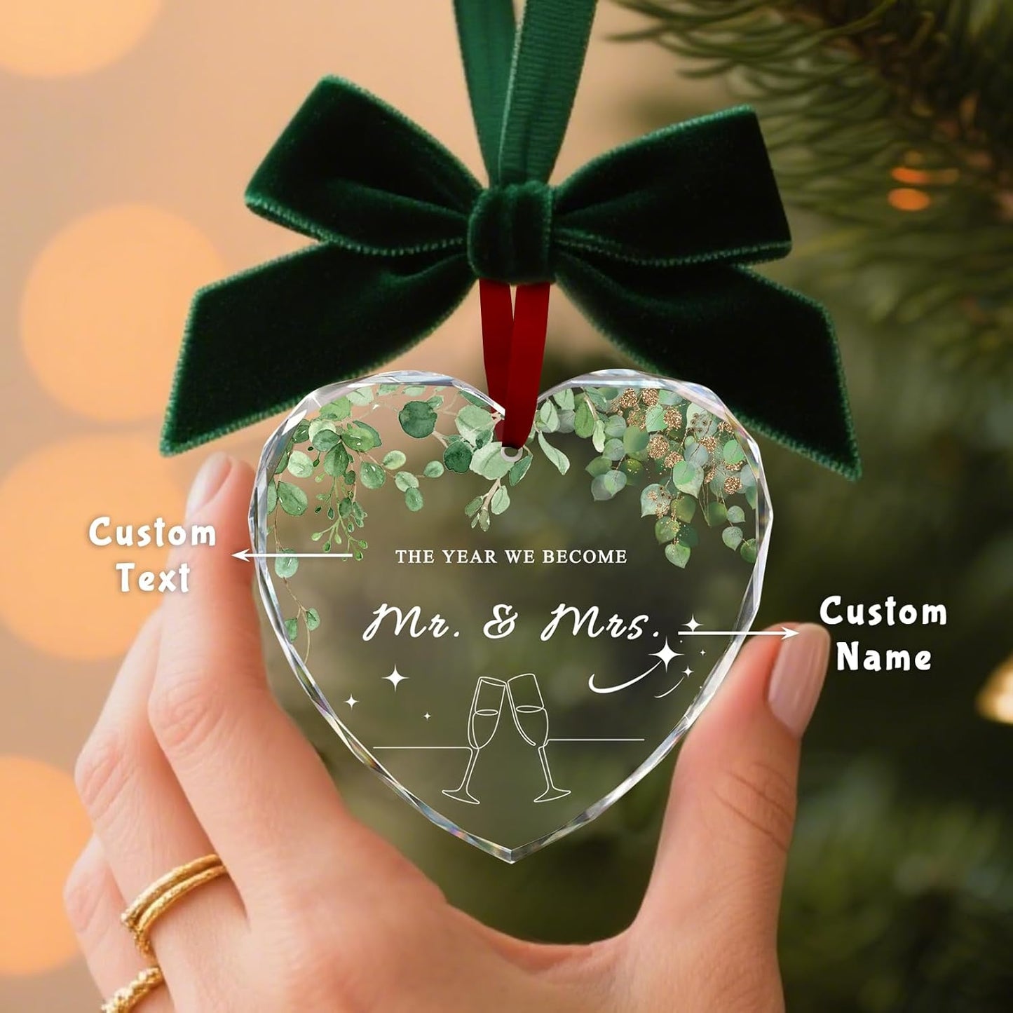 Custom Christmas Ornament Glass-Personalized Christmas Ornaments with Photo/Name/Date/Text,Wedding Christmas Birthday Baby Gifts (Color 1)