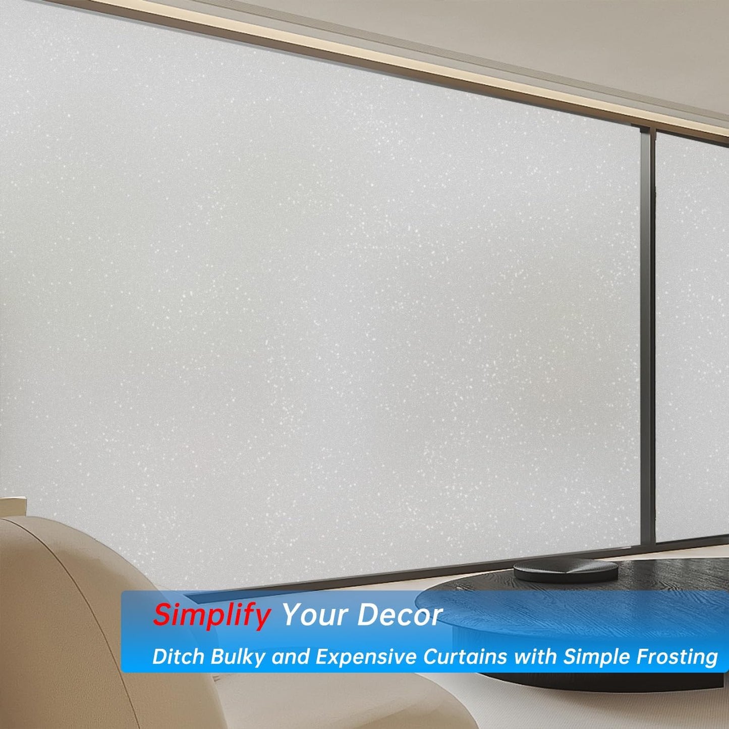 Frosted Glass Window Privacy Film Decorative, Bathroom Privacy Film for Glass Windows Cover, Static Cling, Removable, Reusable, Anti-UV, Anti-Glare, Heat Blocking,(Flash Point Pure, 45.2×157.4Inch)