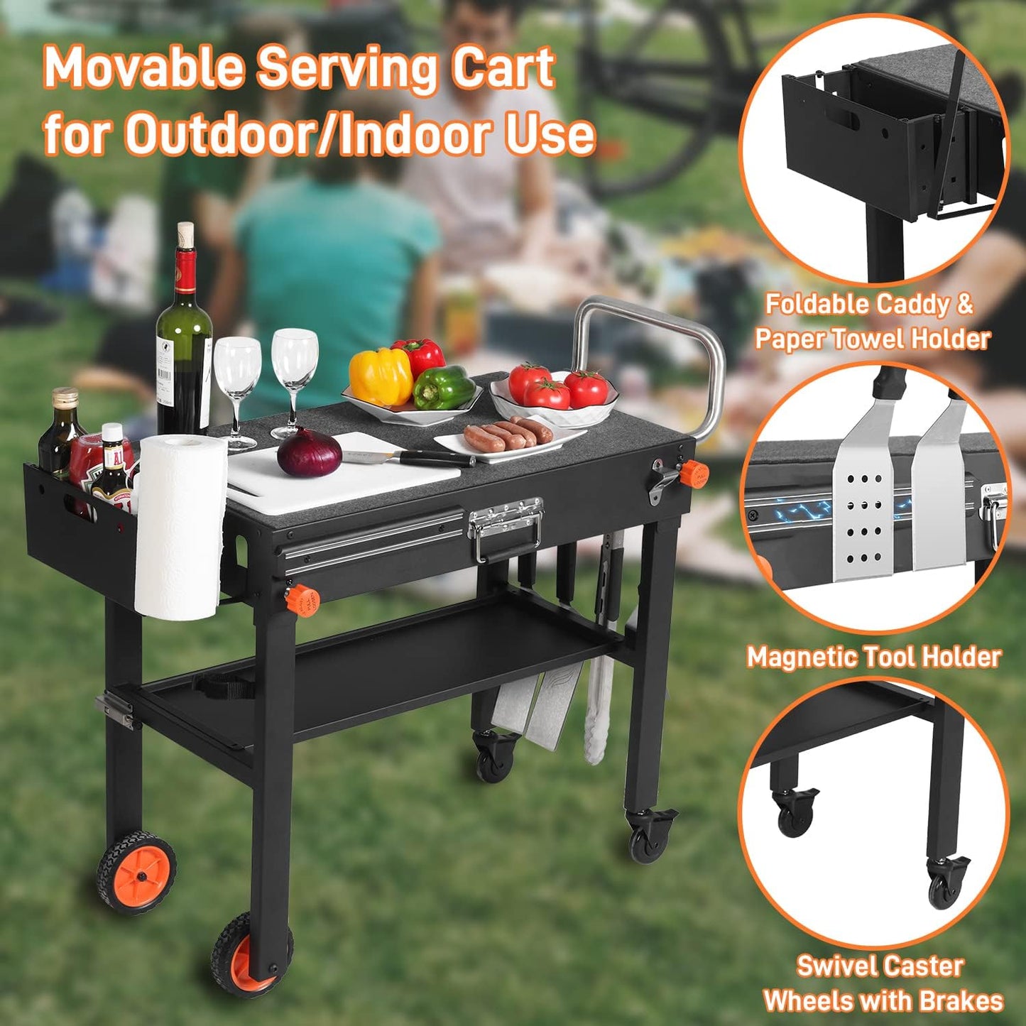 Portable Outdoor Grill Table, Folding Grill Cart Solid and Sturdy, Blackstone Griddle Stand Large Space, Blackstone Table with Paper Towel Holder, Grill Stand for Blackstones Griddle, Ninja Grills etc