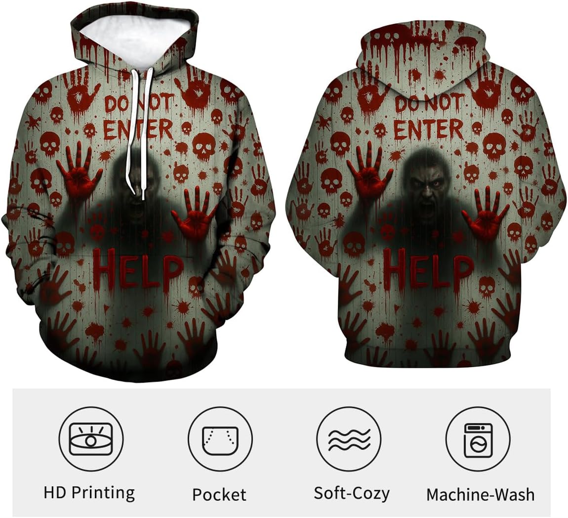 LAOLIUSN Novelty Long Sleeve Hoodie Funny Fashion Bloody Sweatshirts