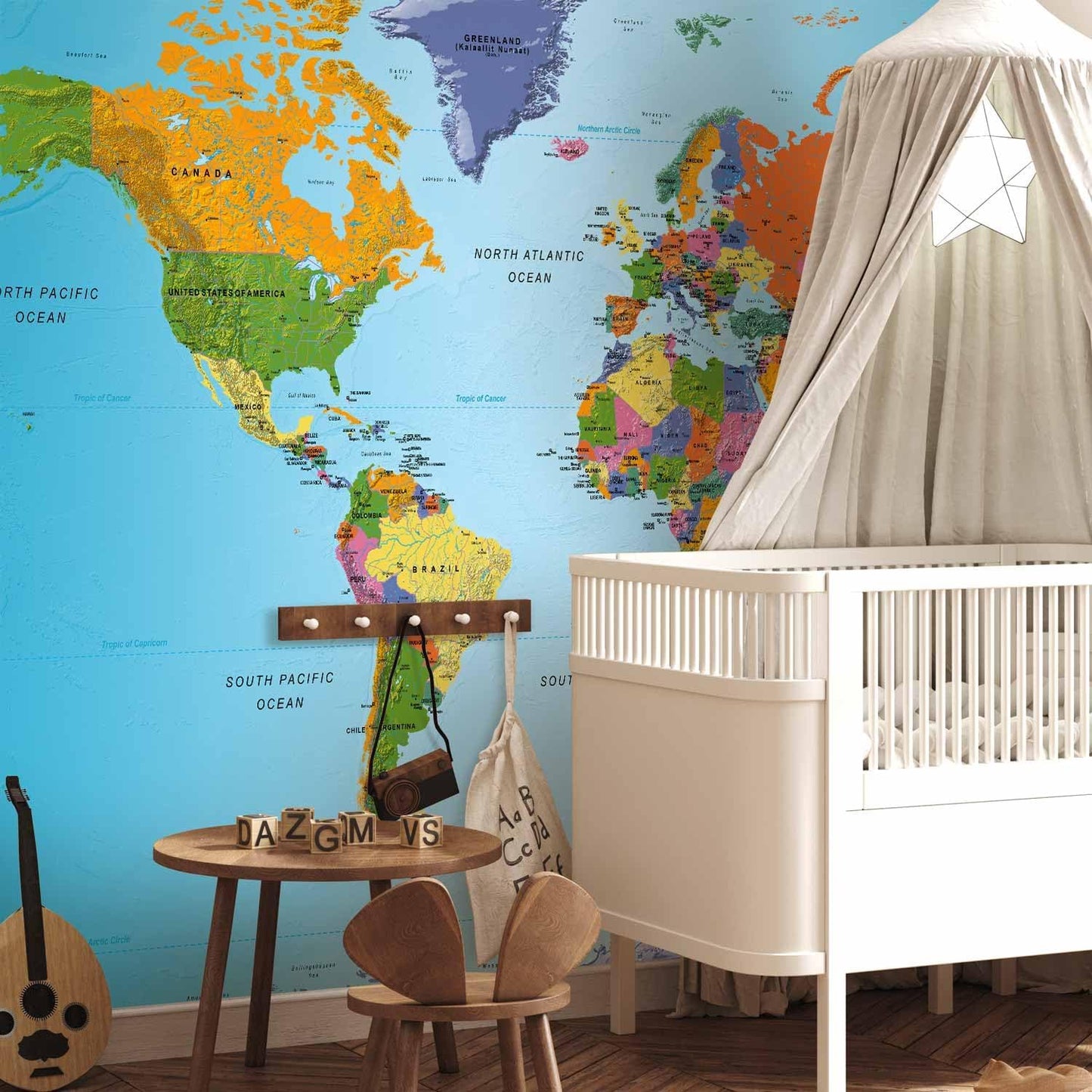 artgeist Premium Wall Mural World Map 177x124 in - XXL Non-Woven Wallpaper Fleece Wall Decor Photo Print Picture Image Design Home Map of The World k-A-0095-a-a