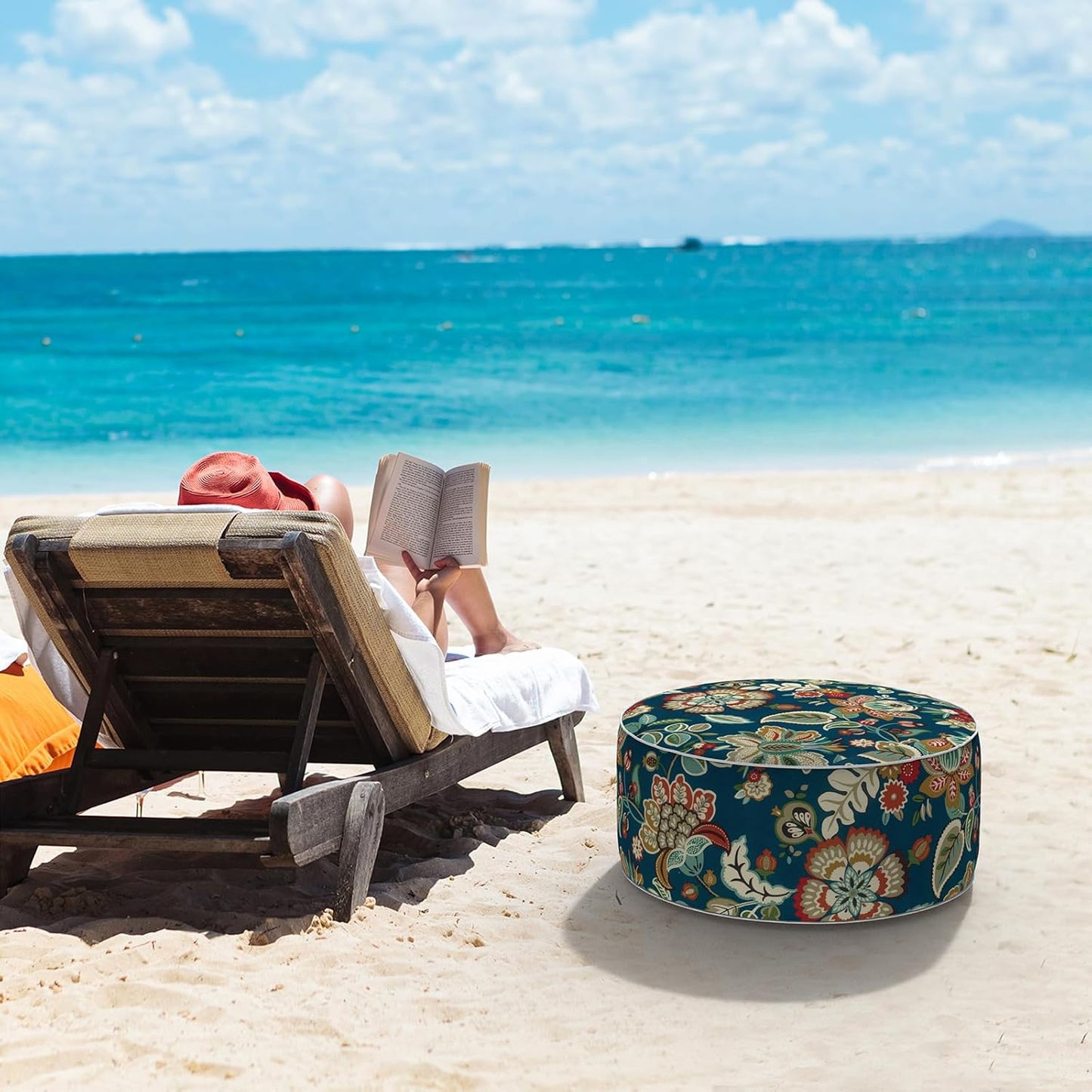 LVTXIII Inflatable Stool Ottoman Footrest with Handle, All Weather Foot Rest, Indoor or Outdoor Use for Home Patio Garden and Camping, D21 x H9, Peacock Blue