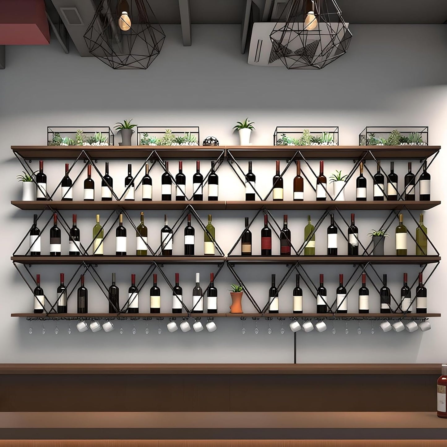 118in Wine Rack Wall Mount with Glass Holder, DIY Floating Wine Rack, Multi-Function Bar Wine Bottle Display Rack for Commercial Restaurants, Tea Rooms, Bars, Wine Cellars (black, 118in/300cm)