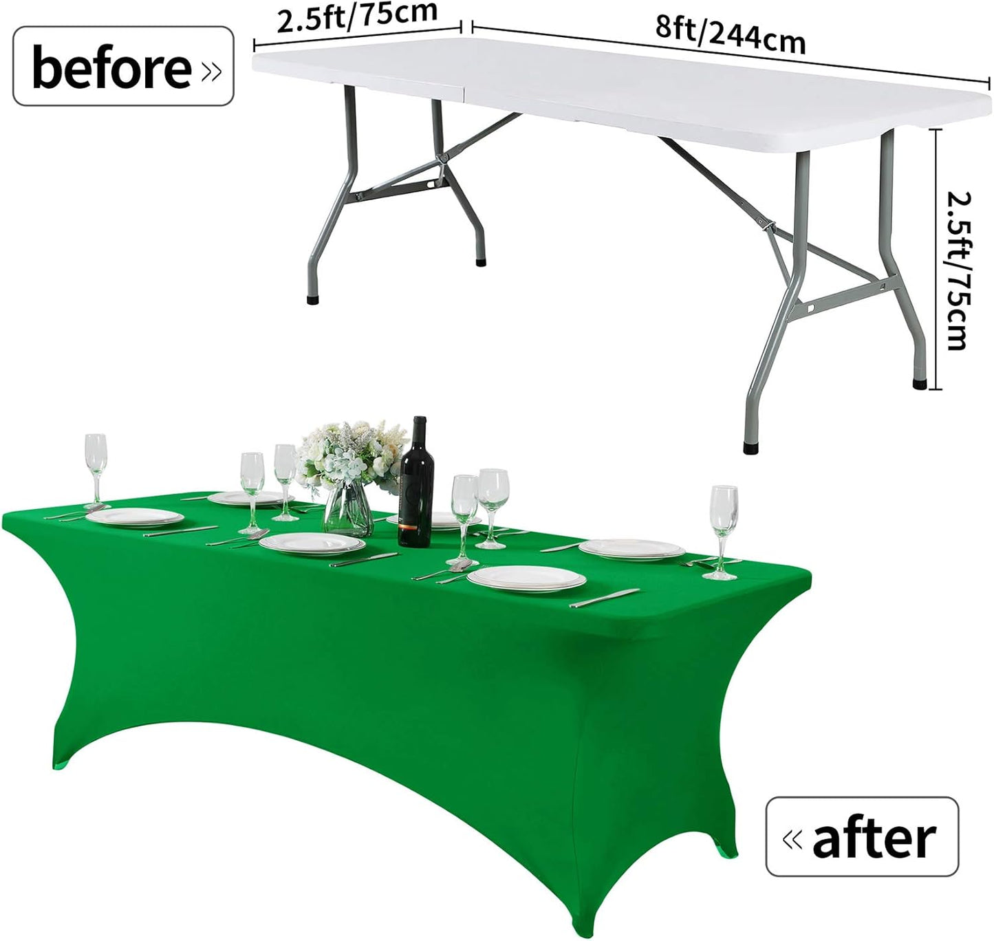Spandex Table Cover for 8FT or 4ft or 6ft Table Universal Fitted Stretch Tablecloth for Party, Banquet, Wedding and Events-Emerald