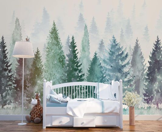 Colorful Watercolor Forests Children's Nursery Wall Mural Wallpaper 137" x 100"