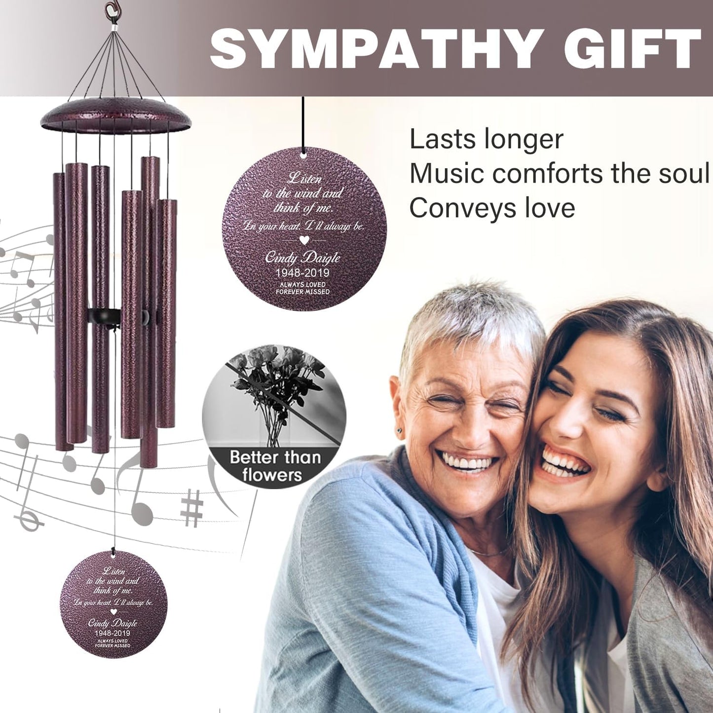 ASTARIN 36" Large Deep Tone Personalized Sympathy Wind Chimes, Memorial Wind Chime for Loss of Mother Father Loved One, Bereavement Gifts Decor Outdoor Patio Garden Graveyard(Produced in USA)