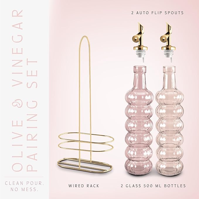 COOK WITH COLOR Glass Olive Oil Bottle Dispenser - 2 Pack- 17oz Oil and Vinegar Cruet - Olive Oil Carafe Decanter for Kitchen