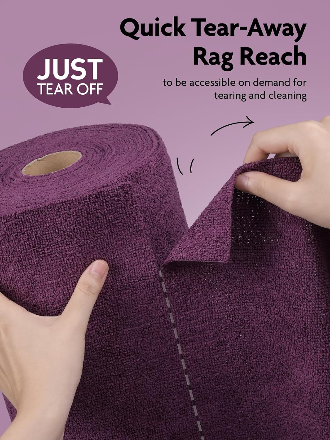 Fantasticlean Microfiber Cleaning Cloth Roll -75 Pack, Tear Away Microfiber Towels, 12" x 12", Reusable, Washable, Scratch Free, Ultra Absorbent Dish Rags for Car, Home, Garage or Shop (Dark Purple)