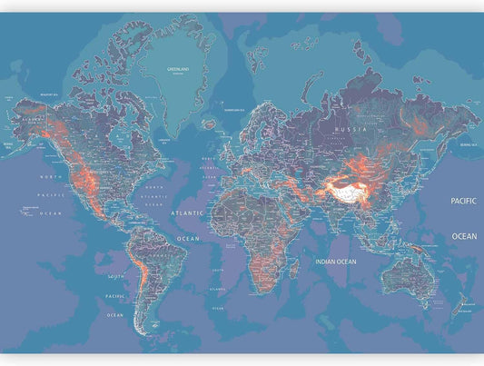 artgeist Wall Mural World Map 135x101 in - XXL Peel and Stick Self-Adhesive Wallpaper Removable Large Sticker Foil Wall Decor Print Picture Image Design Map of The World k-A-0061-a-d