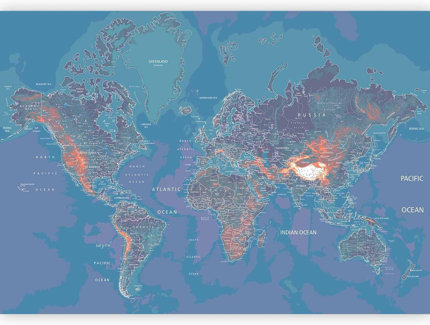 artgeist Premium Wall Mural World Map 79x55 in - XXL Non-Woven Wallpaper Fleece Wall Decor Photo Print Picture Image Design Home Map of The World k-A-0061-a-d