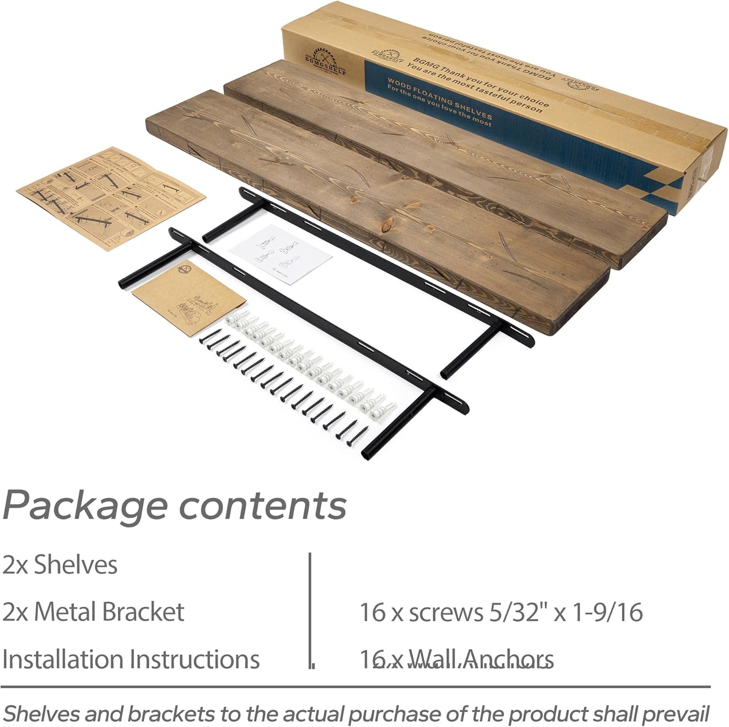 BGMG Floating Shelves 36 inch Long, Distressed,Wide Rustic Wooden Wall Shelves for Bathroom Living Room Bedroom Kitchen Farmhouse Set of 2-36x6.7x1.25 inch-Distressed Walnut