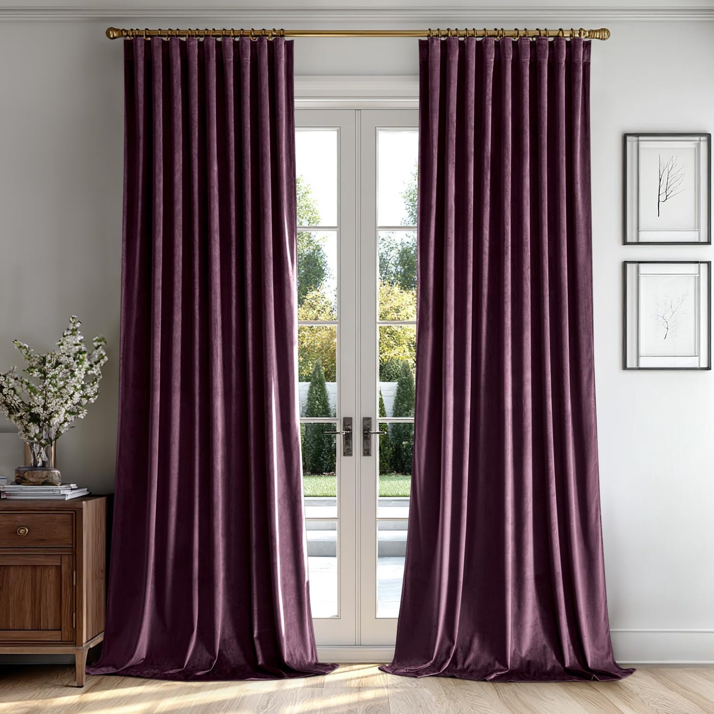 MIULEE Dark Purple Velvet Curtains 96 inches 2 Panels - Luxury Room Darkening Window Drapes for Bedroom Living Room Thermal Insulated Super Soft Blackout, Back Tab Rod Pocket Pinch Pleated, W52 x L96