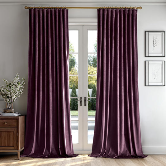 MIULEE Dark Purple Velvet Curtains 84 inches 2 Panels - Luxury Room Darkening Window Drapes for Bedroom Living Room Thermal Insulated Super Soft Blackout, Back Tab Rod Pocket Pinch Pleated, W52 x L84