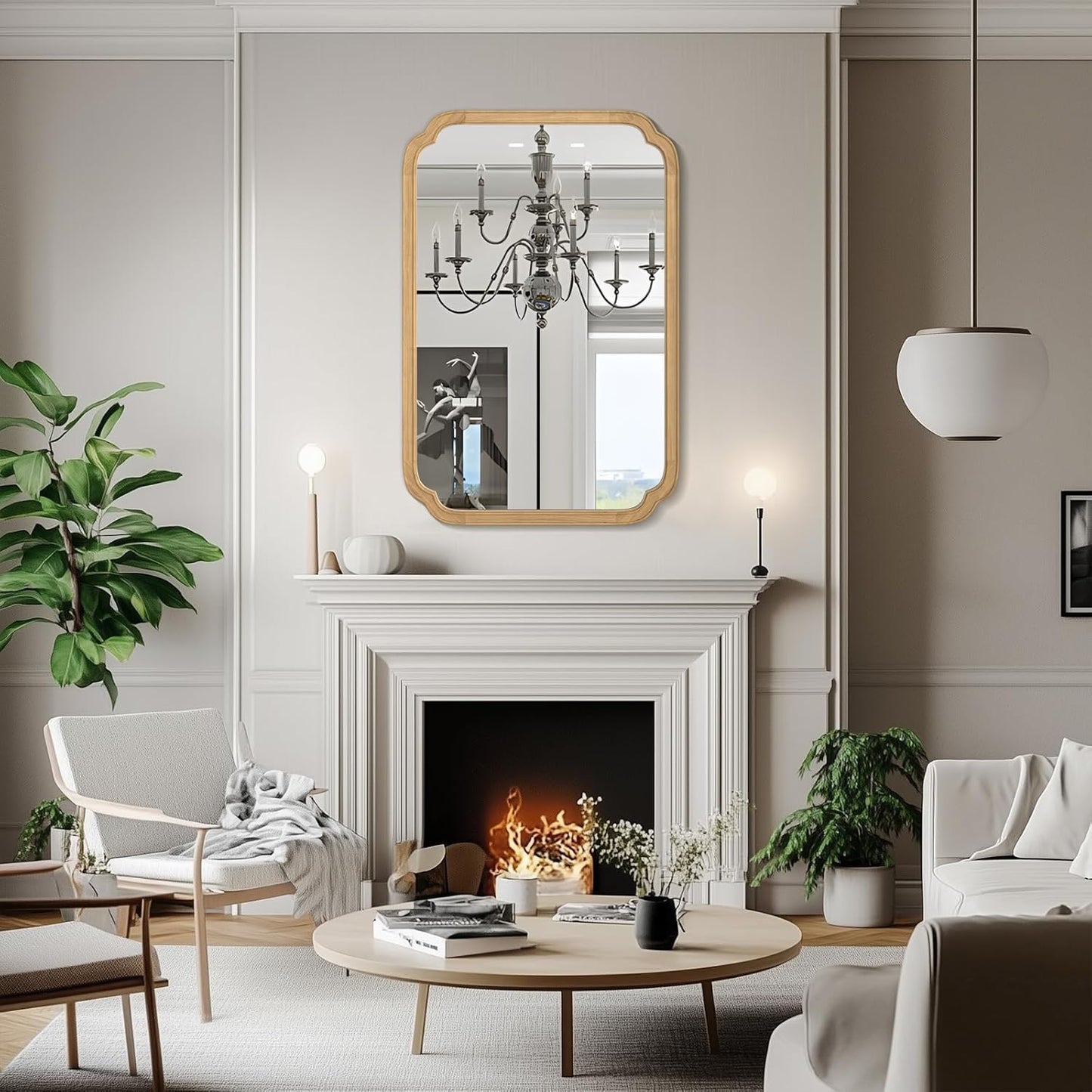 WallBeyond 24" x 36" Rounded Corner Arch Wall Mirror with Wood Frame for Entryway, Living Room or Bedroom Home Decor - Light Woodgrain 24" x 36" Natural Color