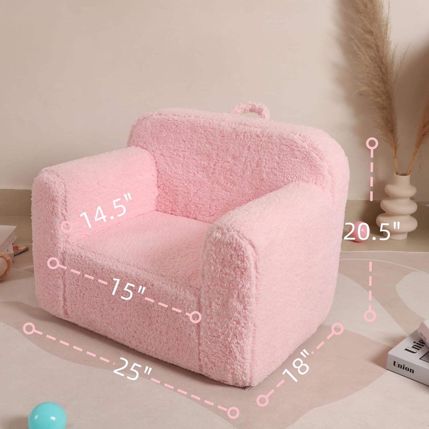 Kids Snuggly-Soft Sherpa Chair, Cuddly Toddler Foam Chair for Boys and Girls, Pink